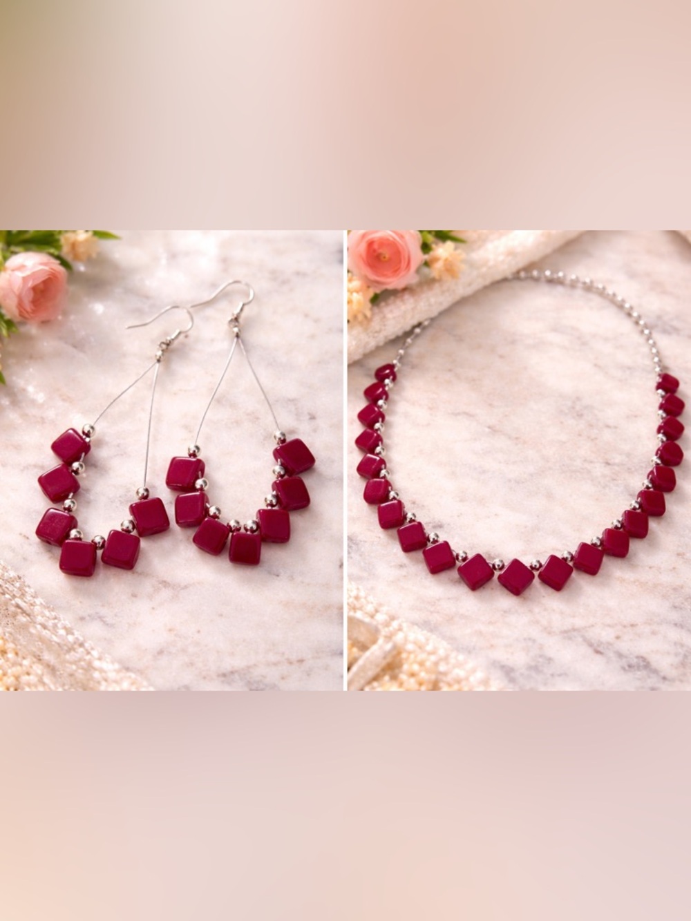 ARTISAN Luxe Ruby Necklace & Earrings Set Handcrafted Crimson Corundum Original